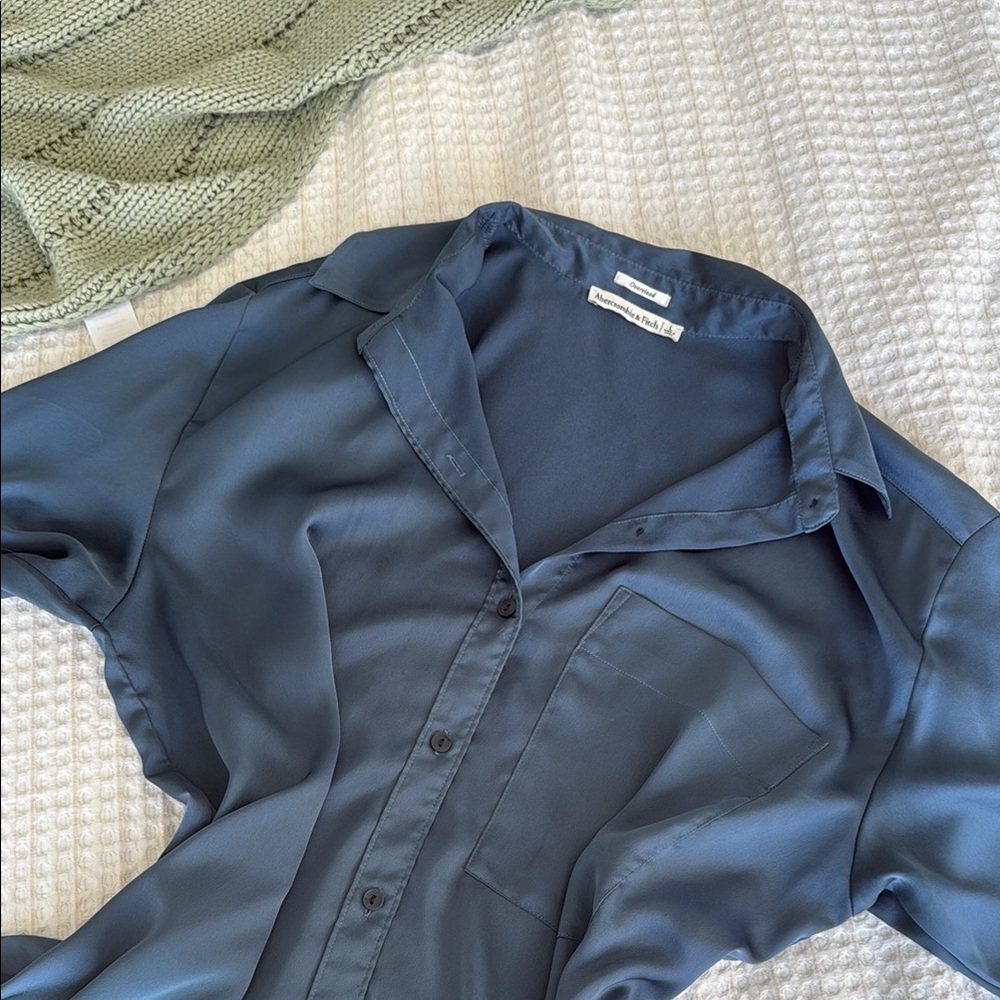 Abercrombie Silky Blue Oversized Button-Up Blouse